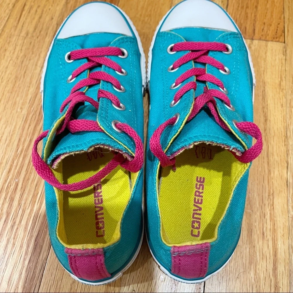 Converse All Stars Low Tops Girl sz 2 Y Blue Canvas Sneakers Shoes CUSTOM COLORS